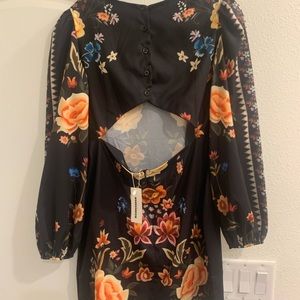 Women Black  sexy dress with flowers and open back size L